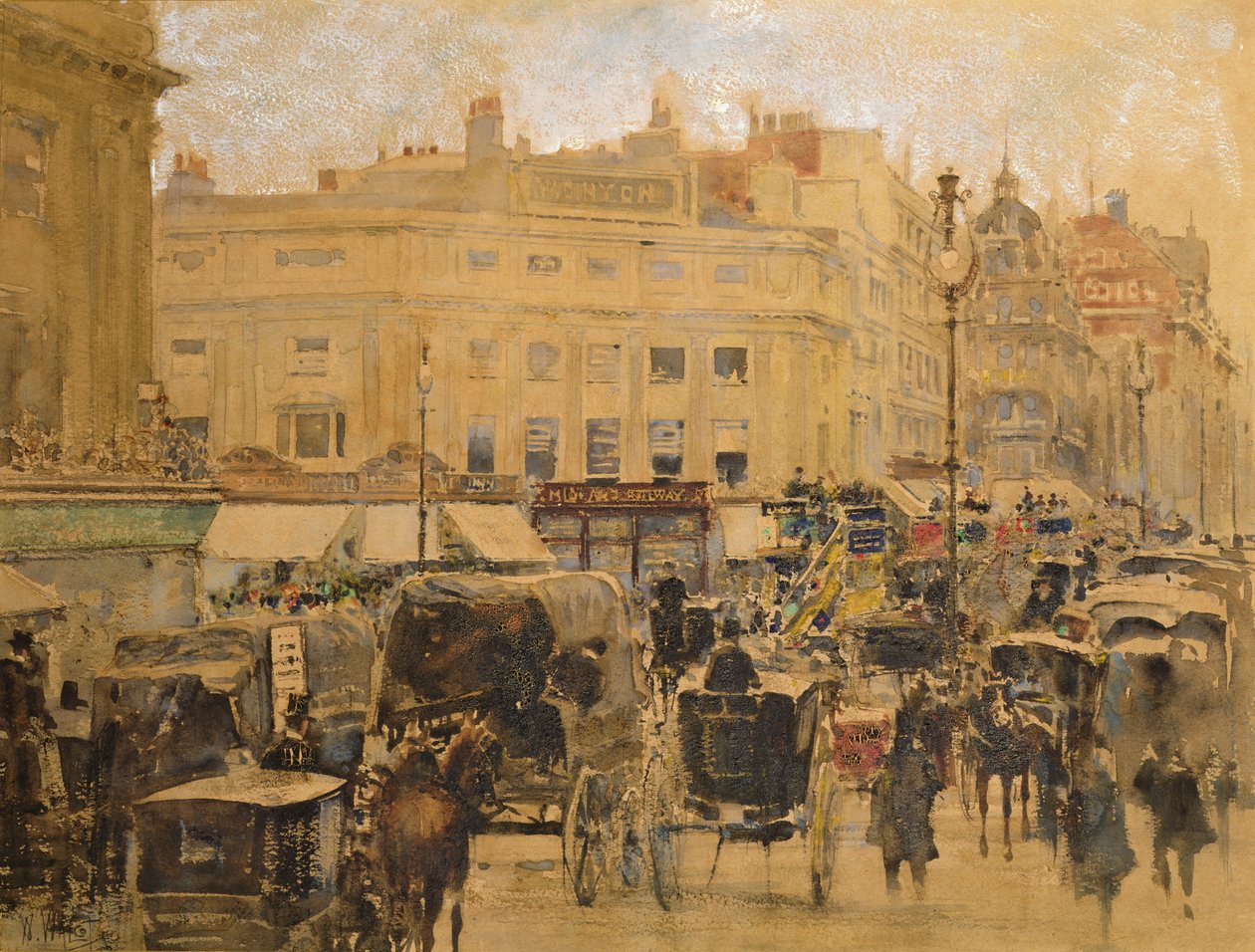Godziny szczytu, Oxford Circus (toaleta i szelak z ołówkiem na przyciemnionym papierze) autorstwa William Walcot