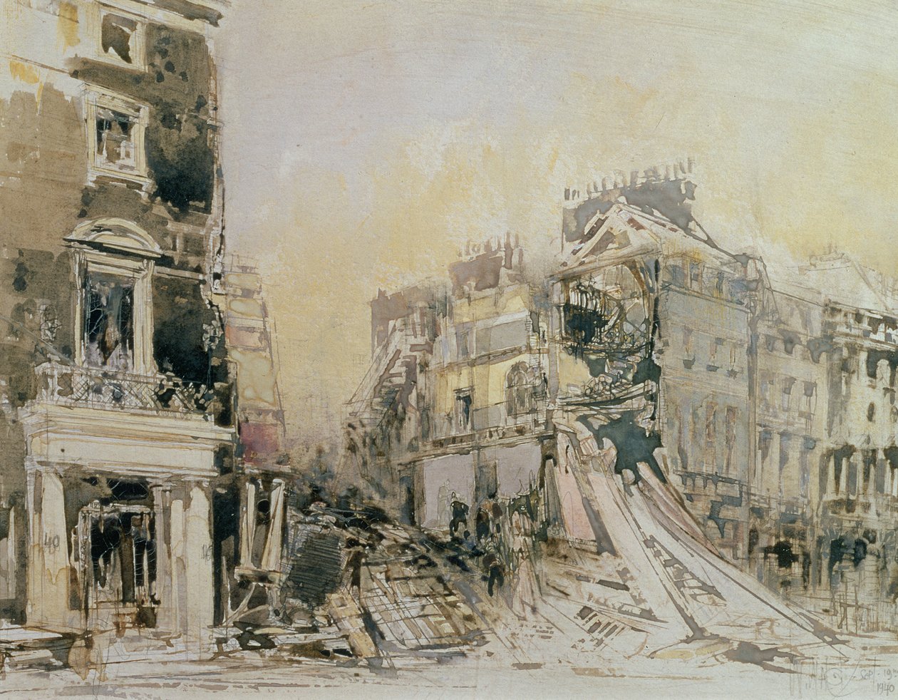 The Blitzed Arts Club, 19 września 1940 (akwaforta na papierze) autorstwa William Walcot