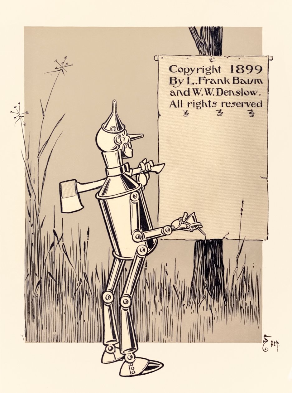 Prawa autorskie strony z ?Wspaniały Czarnoksiężnik z Oz? autorstwa L. Franka Bauma autorstwa William Wallace Denslow
