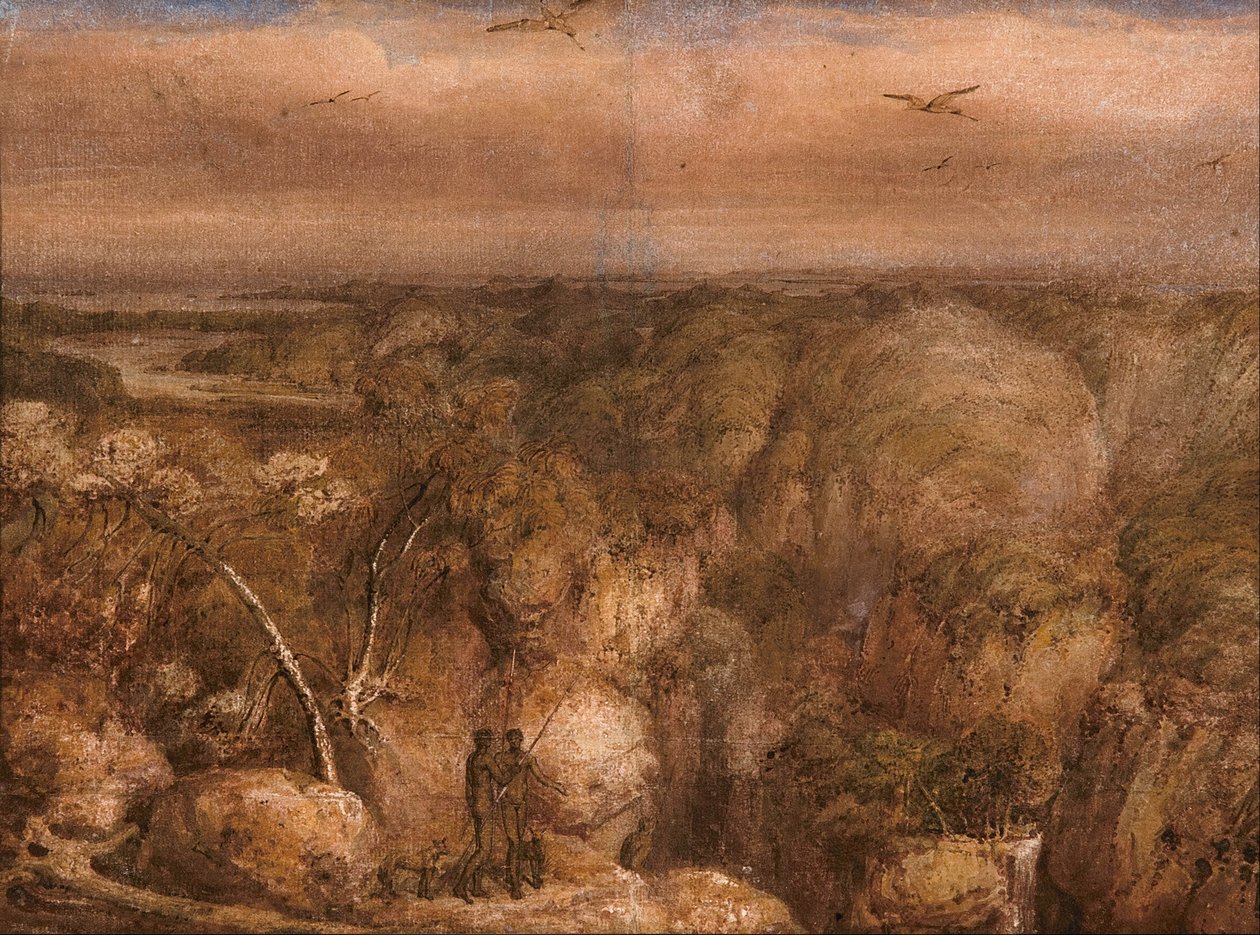 Daleki widok na Port Bowen z Mount Westall autorstwa William Westall
