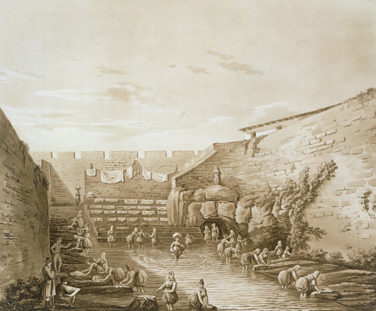 Praczki przy fontannie Aretuzy, z książki Starożytności Magnia Graecia, wydanej w 1807 r. autorstwa William Wilkins