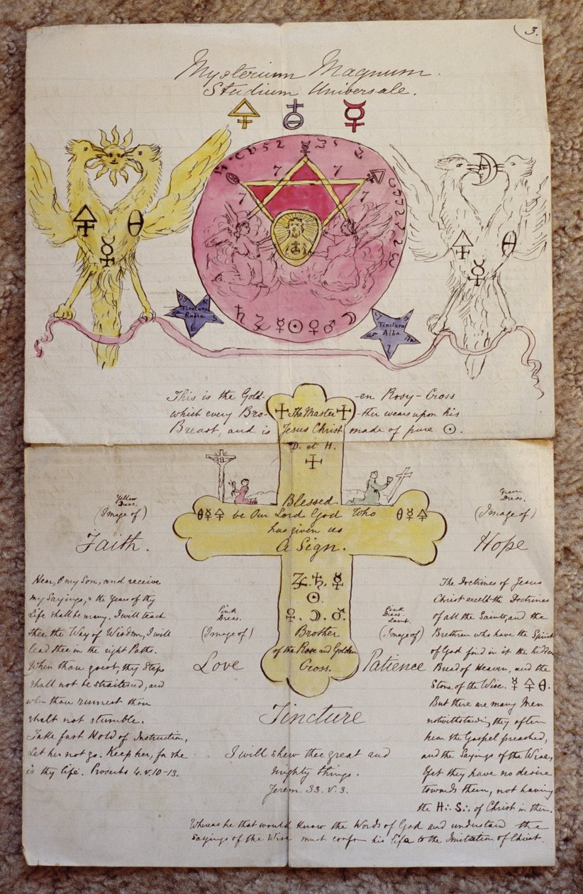 Oryginalna szorstki projekt lamena „Rose-croix”, 1888 (atrament i wc na papierze) autorstwa William Wynn Westcott