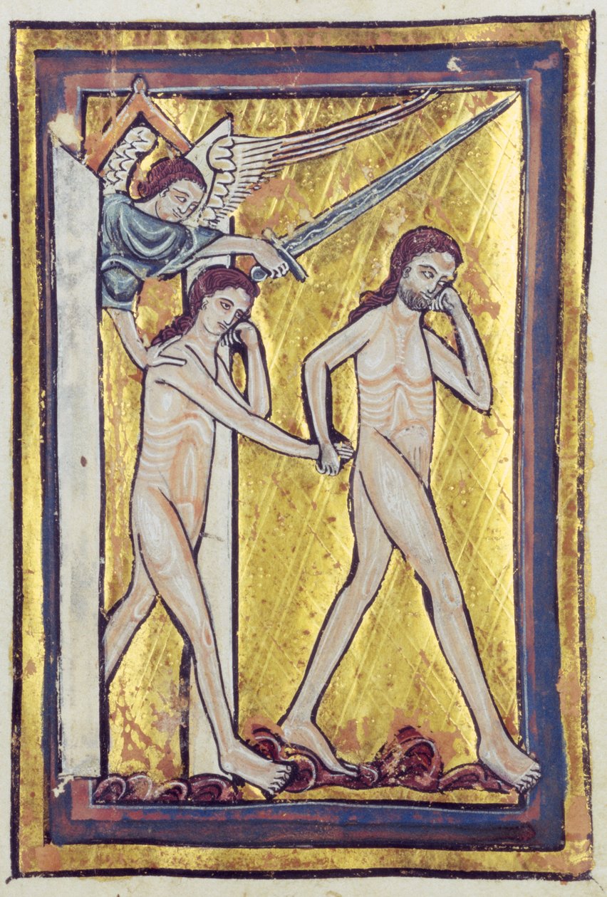 Adam i Ewa wygnani z raju, z księgi Obrazów biblijnych, ok. 1250 autorstwa William de Brailes  