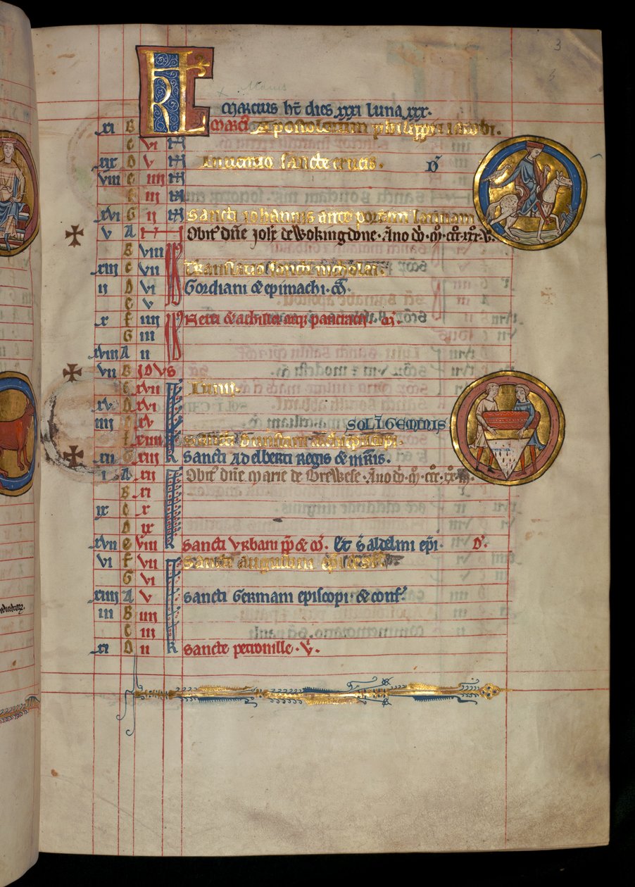 Ms 322 f.3r, maj, sokolnik, ilustracja z „De Brailes Psałterz”, c.1250 autorstwa William de Brailes  