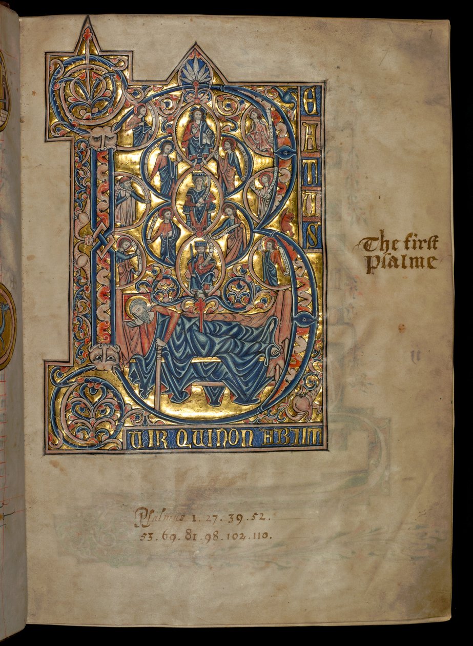 Ms 322 f.7r, Psalm 1, inicjał B, Drzewo Jessego, ilustracja z "De Braile Psalter", ok. 1250 r. autorstwa William de Brailes  