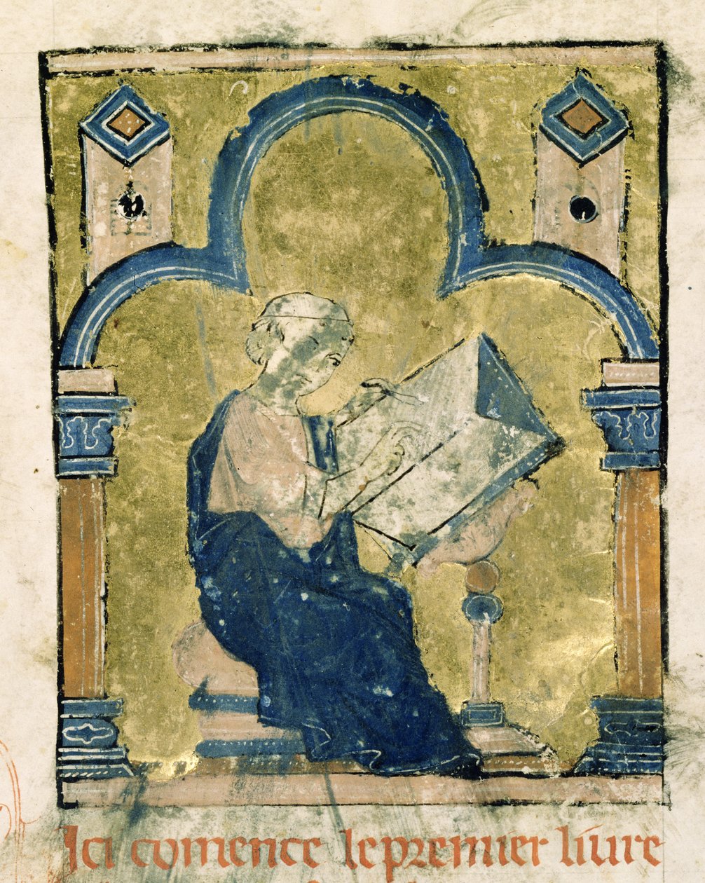 Fr 2631 f.1 Możliwy autoportret Wilhelma Tyru piszącego przy biurku, z Estoire d
