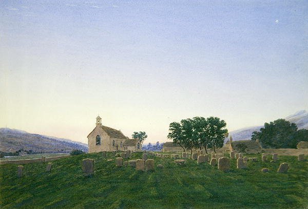 The Dawn, Kirk Newton Church, Northumberland (akwarela i farba do ciała na papierze) autorstwa Joseph Mallord William Turner