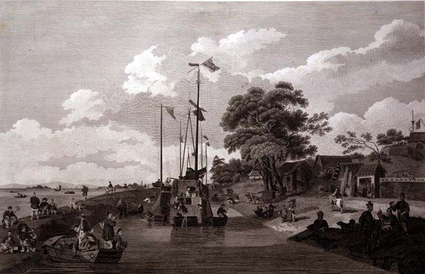 Widok na jezioro Pao-Yng, oddzielone od Canal Grande nasypem ziemskim, wyryte przez Williama (1747-1810) i Elizabeth Ellis, wyd. przez G. Nicol autorstwa William (after) Alexander