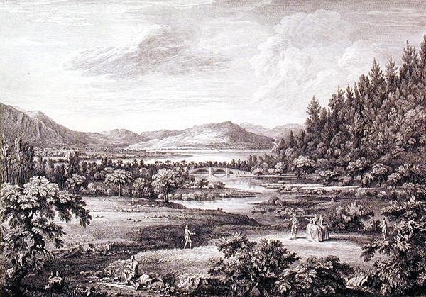 Widok z Ullswater w kierunku Pooley Bridge, grawerowane przez Chatelina i Cannot (grafika) autorstwa William (after) Bellers