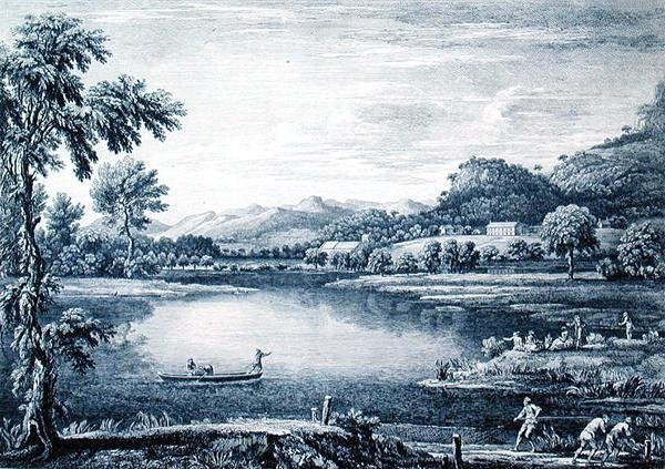 Widok na Winander Meer w pobliżu Ambleside, wyryty przez Chatelin i Muller. autorstwa William (after) Bellers