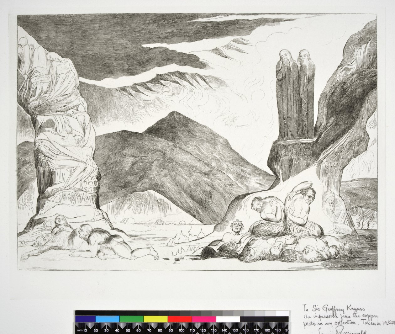 Krąg fałszerzy: Dante i Wergiliusz zakrywający nosy z powodu smrodu, Piekło, Pieśń XXIX, ilustracja do „Boskiej Komedii” Dantego Alighieri autorstwa William (after) Blake