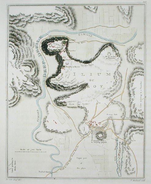 Plan miasta Troi, z „Topografii Troi i jej okolic”, sztychowany przez Thomasa Medlanda (1755-1823) opublikowany 1804 (kolorowa rycina) autorstwa William (after) Gell
