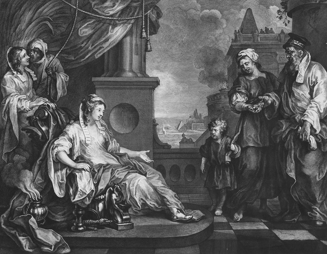 Mojżesz przyniesiony do córki faraona, c.1752 (rycina) autorstwa William (after) Hogarth