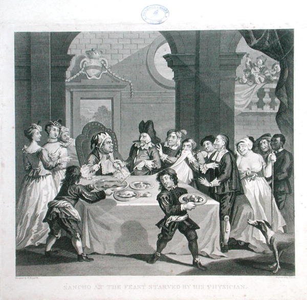 Sancho na uczcie Zagłodzony przez swojego lekarza, rycina Thomas Cook (1744-1818) (rycina) autorstwa William (after) Hogarth