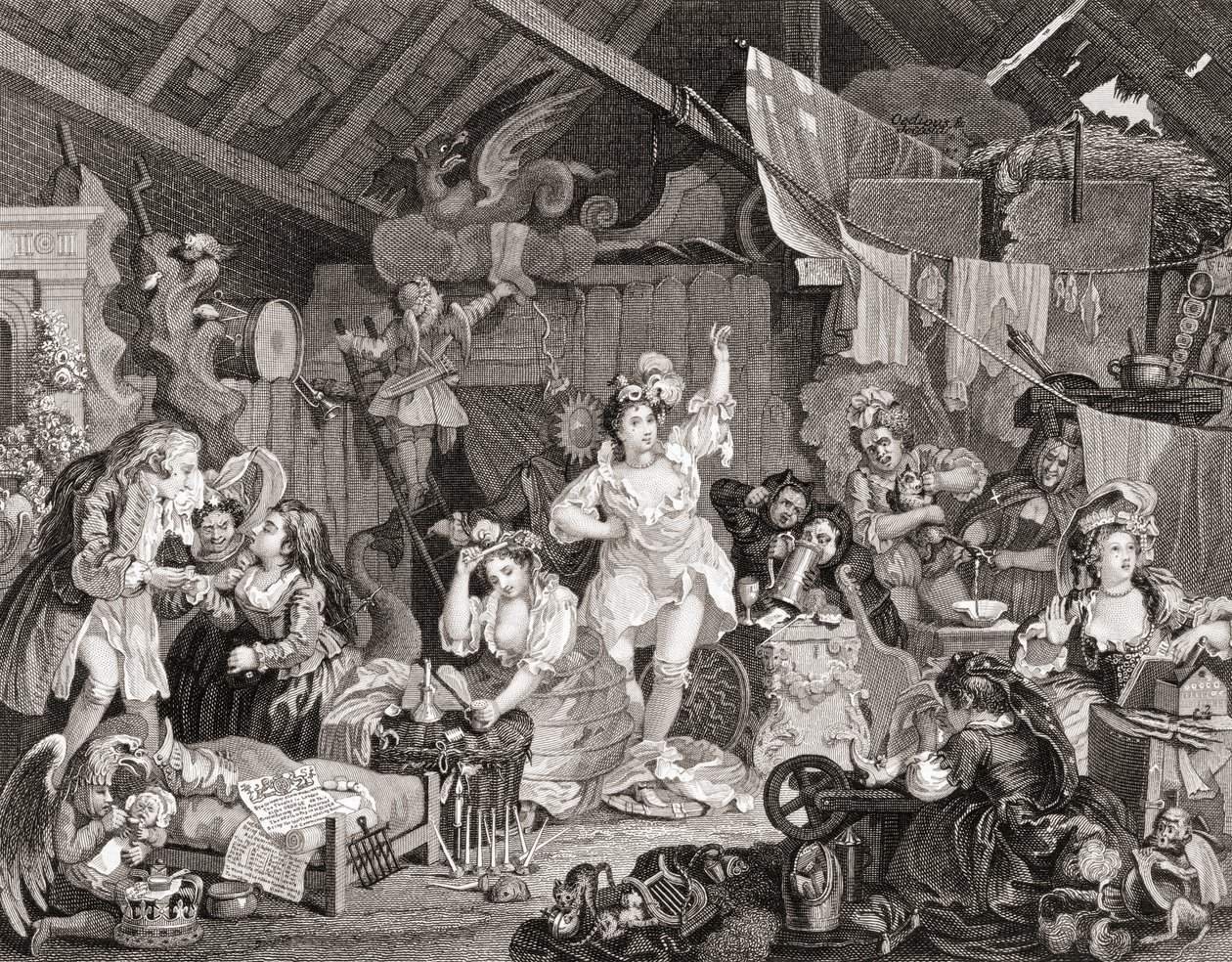 Spacerujący gracze próbujący w stodole, grawerowane przez G Presbury, z The Works of Hogarth opublikowanej w Londynie 1833 (czarno-czarny grawerunek) autorstwa William (after) Hogarth