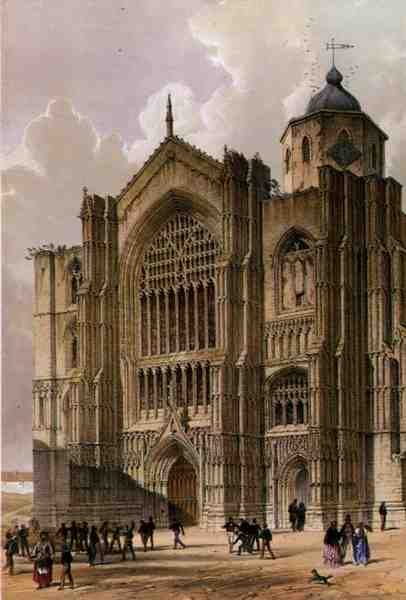 Klasztor Bridlington, Front Zachodni, z „The Monastic Ruins of Yorkshire”, grawerowany przez George