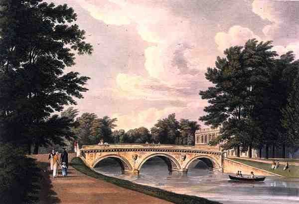 Trinity College Bridge, Cambridge, z „Historii Cambridge”, grawerowane przez Josepha Constantine