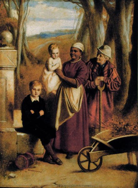 Dwoje dzieci, pielęgniarka i staruszek (olej na panelu) autorstwa William (attr. to) Mulready