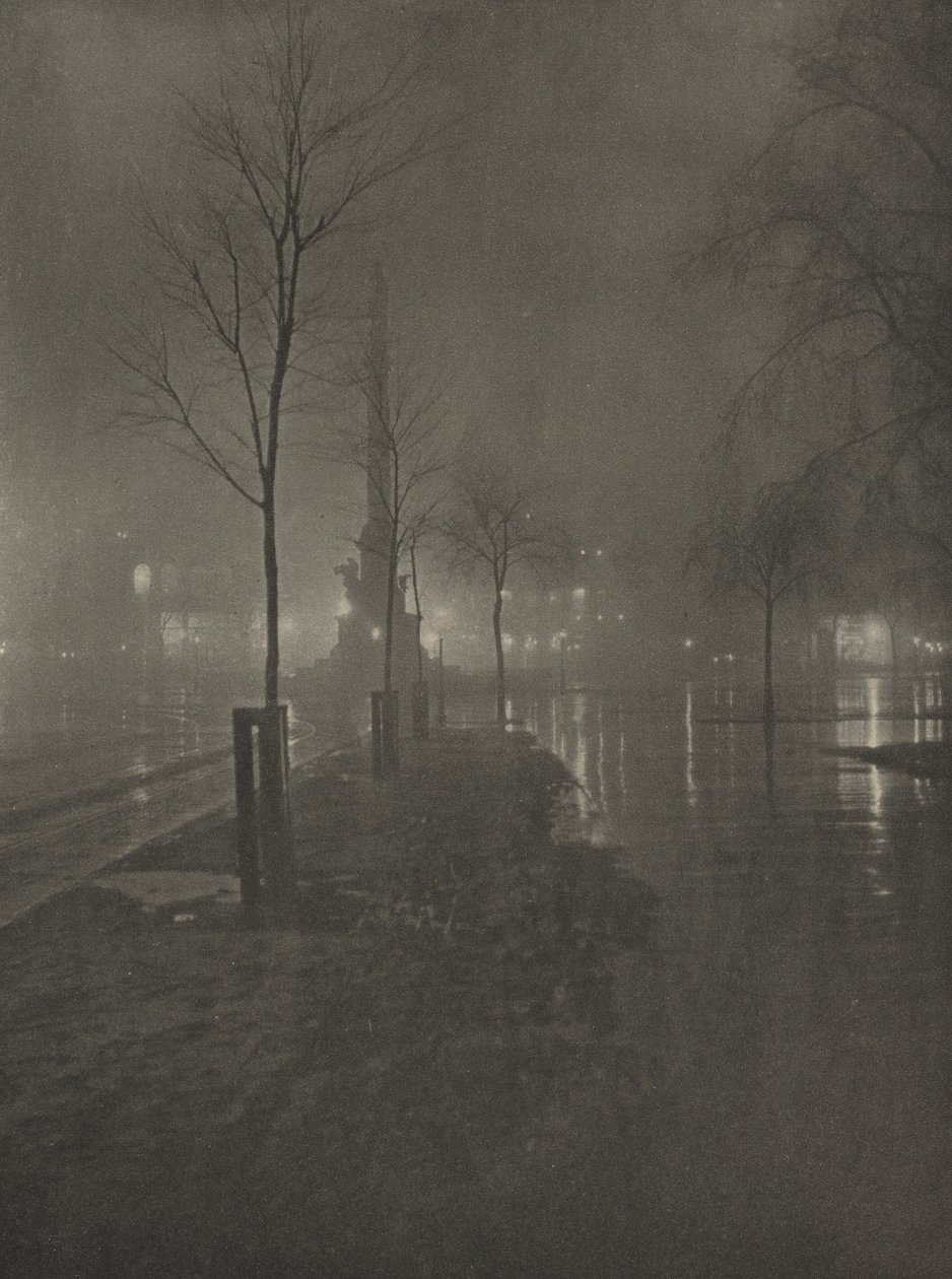 Mokra noc, Columbus Circle, Nowy Jork, ok. 1925 r. (zdjęcie) autorstwa William A. Fraser