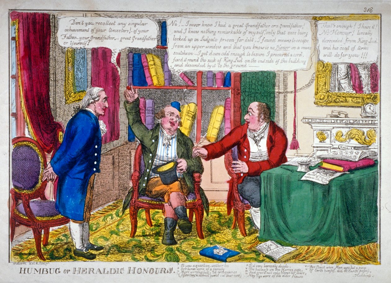 „Humbug lub heraldyczne wyróżnienia”, ok. 1790. autorstwa William Abraham