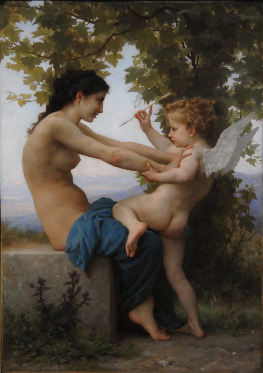 Młoda dziewczyna broniąca się przed Erosem, 1880 autorstwa William Adolphe Bouguereau