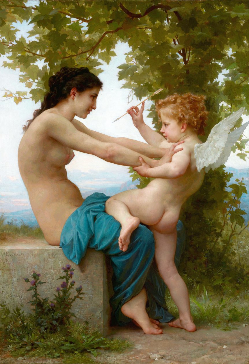 Francuski: Jeune fille se défendant contre Éros Młoda dziewczyna broniąca się przed erosem autorstwa William Adolphe Bouguereau