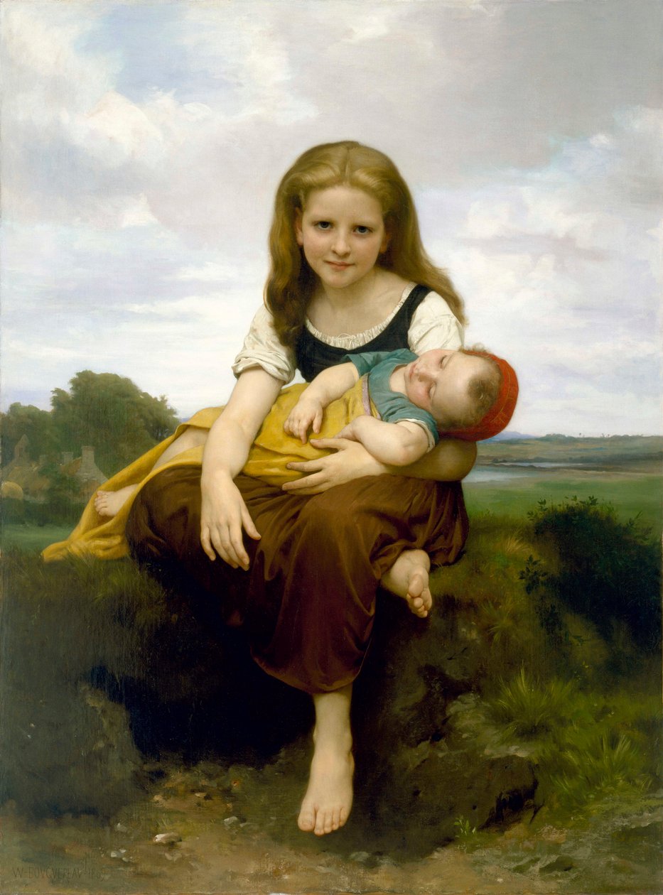 ""Starsza siostra"" (La Soeur ainee) Peinture de William-Adolphe Bouguereau (1825-1905) 1869 - Olej na płótnie - Dim 130x97,2 cm Muzeum Sztuk Pięknych, Houston autorstwa William Adolphe Bouguereau