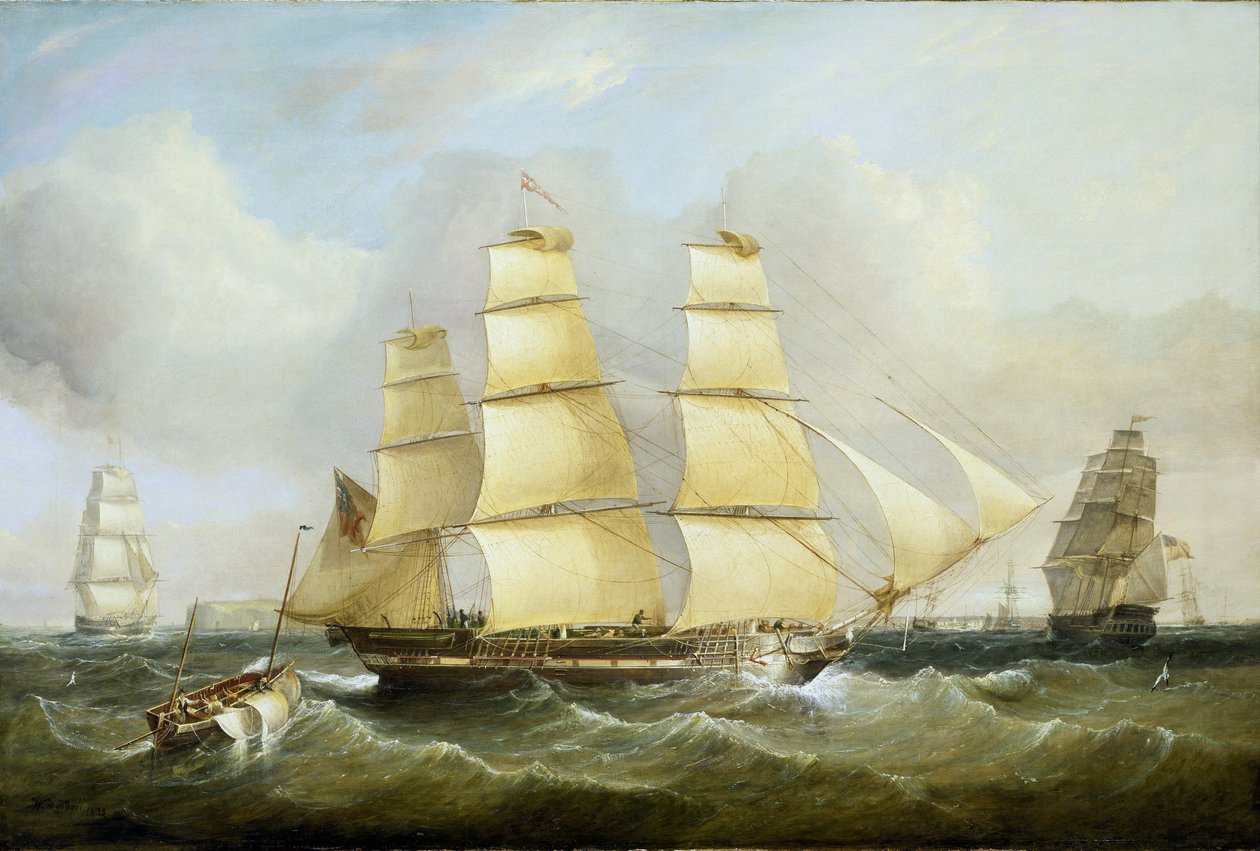 Statek "Morley" i inne łodzie. Olej na płótnie autorstwa William Adolphus Knell
