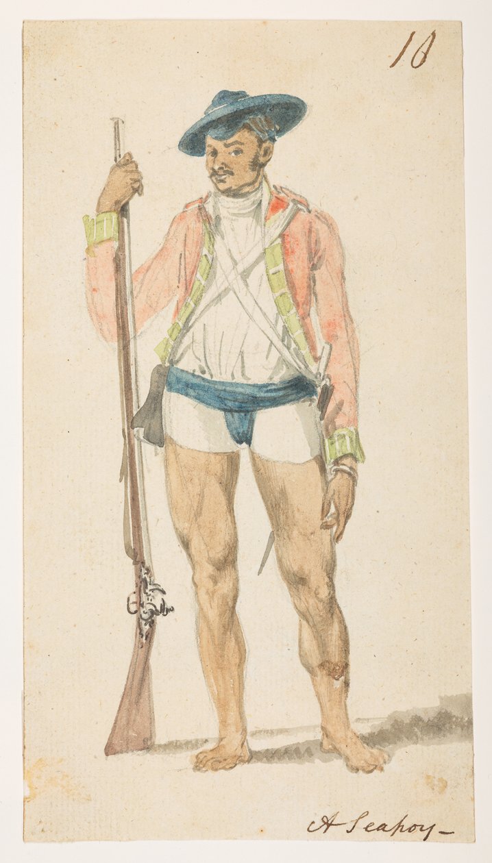10 „Seapoy”.  z albumu 372 rysunków pejzaży, wybrzeży, strojów i życia codziennego wykonanych podczas ambasady Lorda Macartneya u cesarza Chin w latach 1792-1794 (ołówek i akwarela na papierze) autorstwa William Alexander