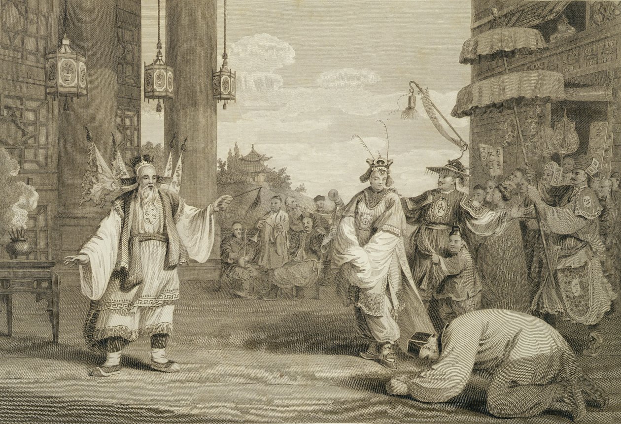 Scena w sztuce historycznej wystawiona na scenie chińskiej, grawerowana przez Jamesa Heatha (1757-1834) pub. przez G. Nicol, 1796 autorstwa William Alexander