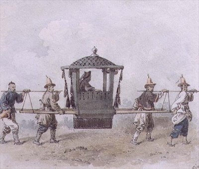 Chińscy słudzy niosący palankin (akwarela) autorstwa William Alexander