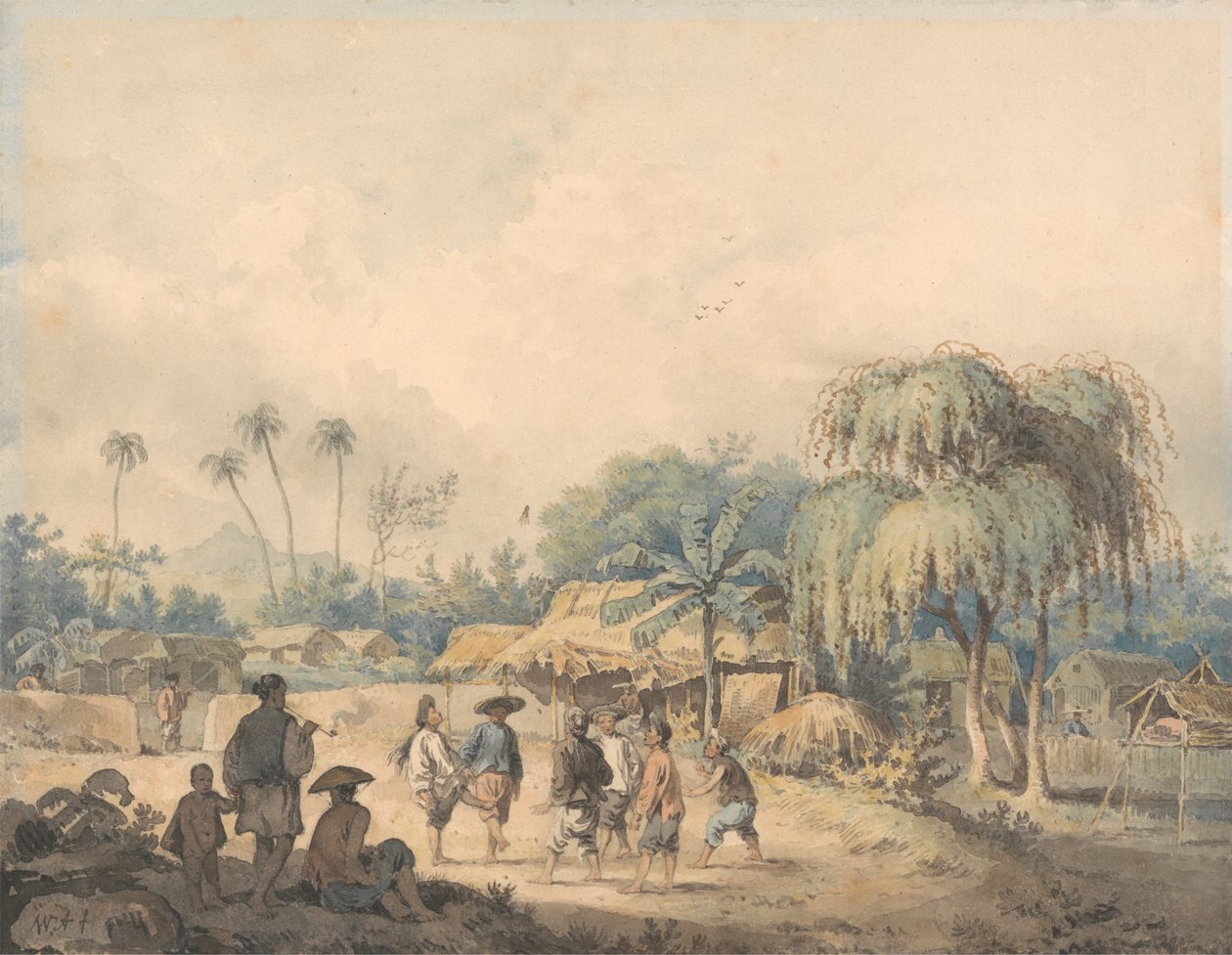 Tubylcy z Cochin grający w lotkę w Chinach autorstwa William Alexander