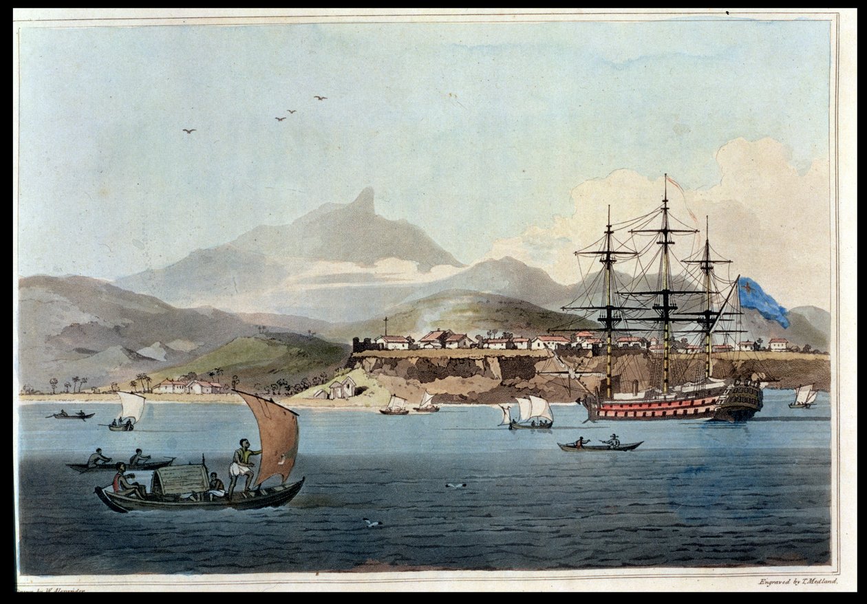 Porto Praya na wyspie St. Jago, tablica 4 z „Podróży do Cochinchina” Johna Barrowa (1764-1848) rytowana przez Thomasa Medlanda (1755-1823) 1806 (akwatinta) autorstwa William Alexander
