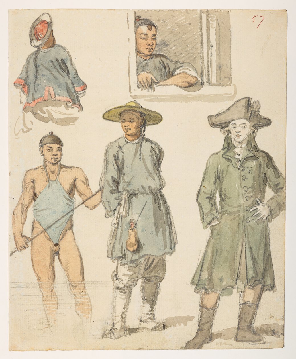 f.11 57 Studia chińskie,  z albumu 372 rysunków pejzaży, wybrzeży, strojów i życia codziennego wykonanych podczas ambasady Lorda Macartneya u cesarza Chin w latach 1792-1794 (ołówek i akwarela na papierze) autorstwa William Alexander