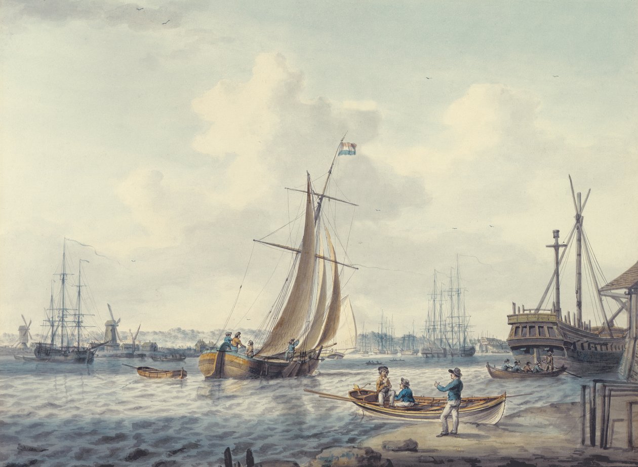 Widok Greenwich i Deptford przedstawiający Royal Naval College i Royal Dockyard, 1789 (wc) autorstwa William Anderson