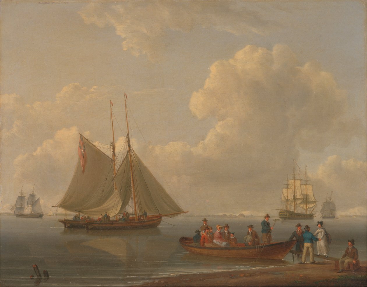 Wherry zabierający pasażerów do dwóch zakotwiczonych paczek autorstwa William Anderson