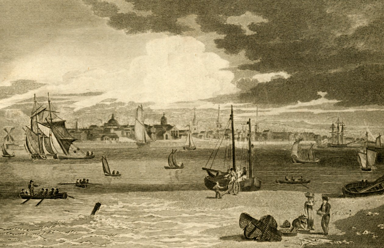 „Widok na Liverpool z promu, Lancashire”, 1808. autorstwa William Angus