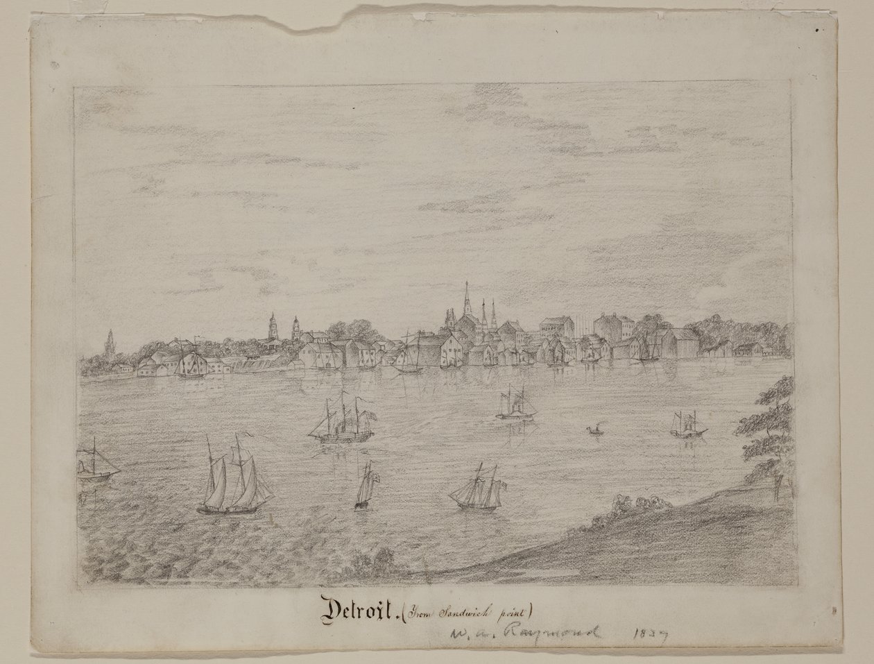 Detroit, ok. 1837 (ołówek grafitowy na białym papierze) autorstwa William Asa Raymond