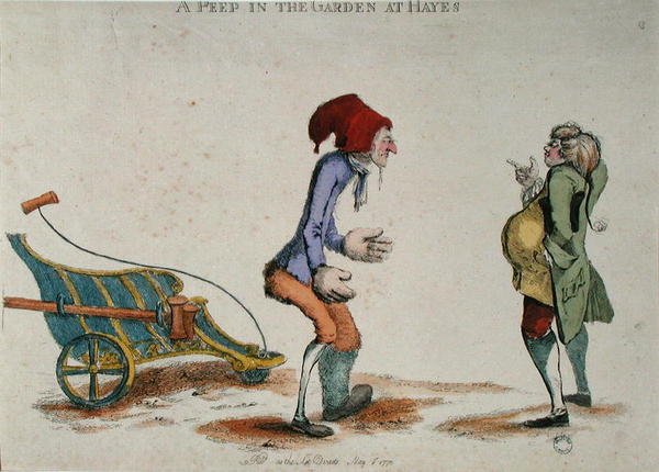 Podglądanie ogrodu w Hayes, maj 1773 (rycina kolorowana) autorstwa William Austin