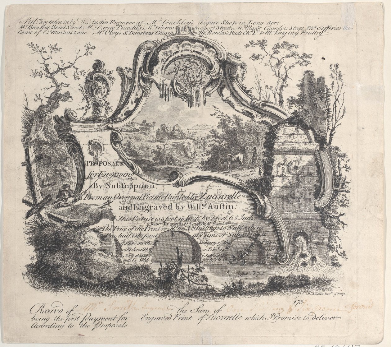 Propozycja grawerowania przez subskrypcję z oryginalnego obrazu namalowanego przez Zuccarelle, 1756. autorstwa William Austin