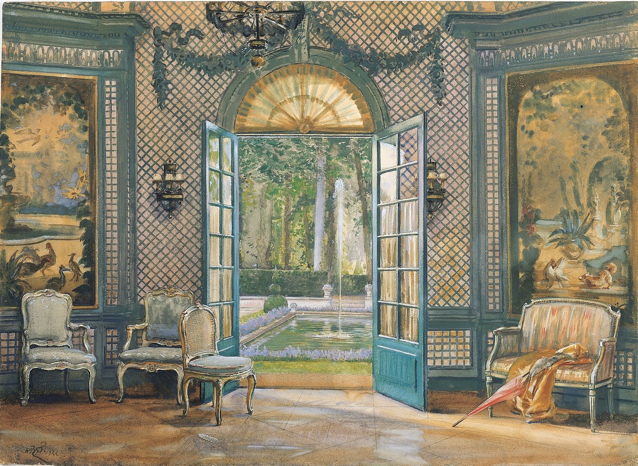 Sala muzyczna „Villa Trianon”, ok. 1920 (w/c na papierze) autorstwa William B. E. Rankin