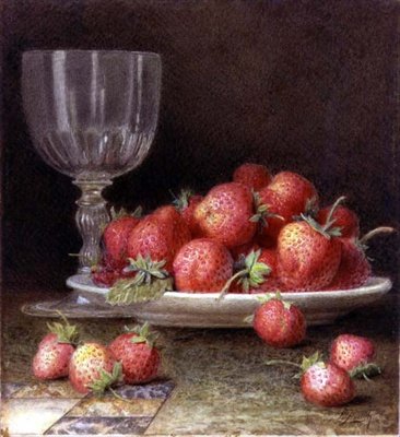 Truskawki i Kieliszek (akwarela) autorstwa William B. Hough