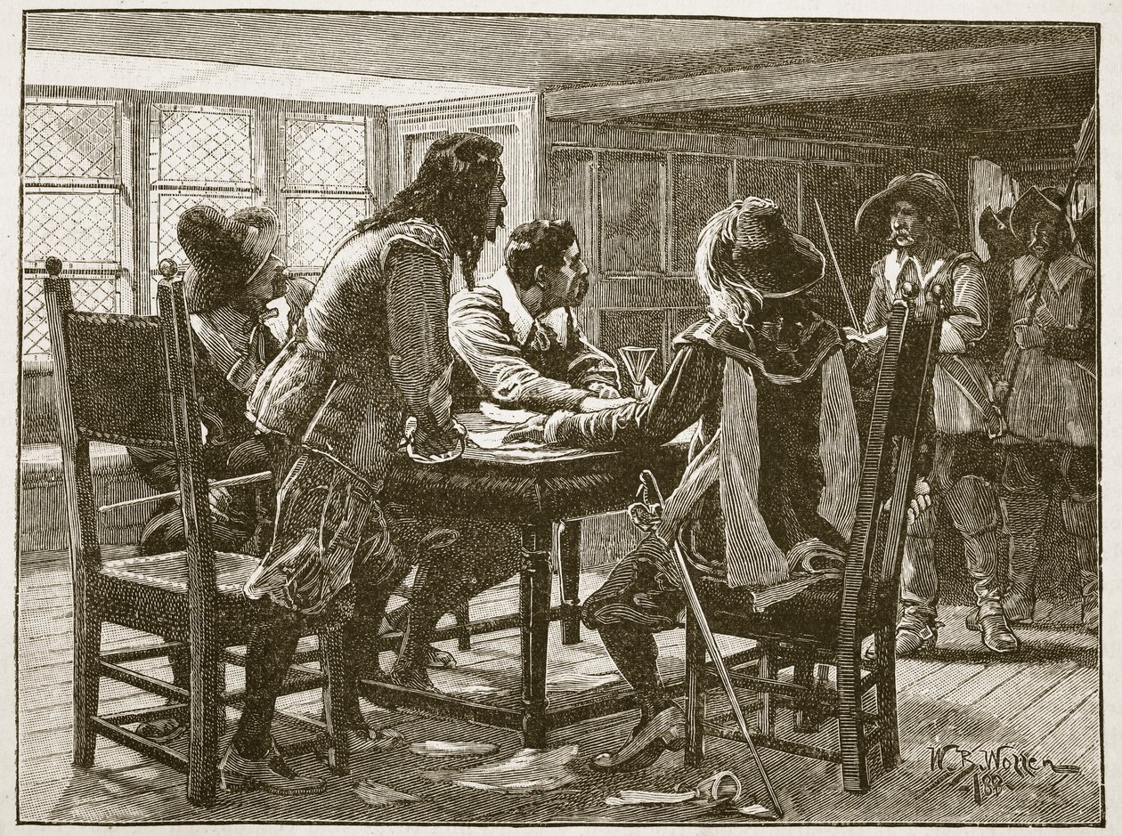 Aresztowanie konspiratorów u Syrenki, ilustracja z „Ilustrowanej historii Anglii Cassella” (zdjęcie w sepii) autorstwa William Barnes Wollen