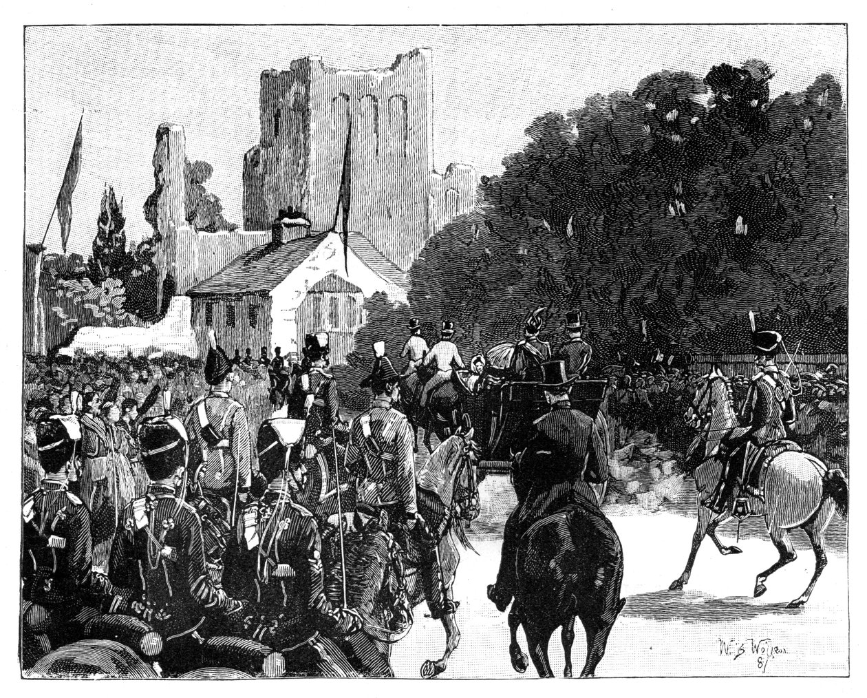 Przybycie królowej Wiktorii do Kelso w Szkocji, 1887. autorstwa William Barnes Wollen