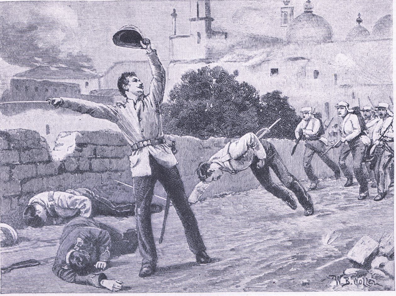 Niosąc most Charbagu, Lucknow 25 września 1857, ilustracja z brytyjskich bitew lądowych i morskich, 1915 autorstwa William Barnes Wollen