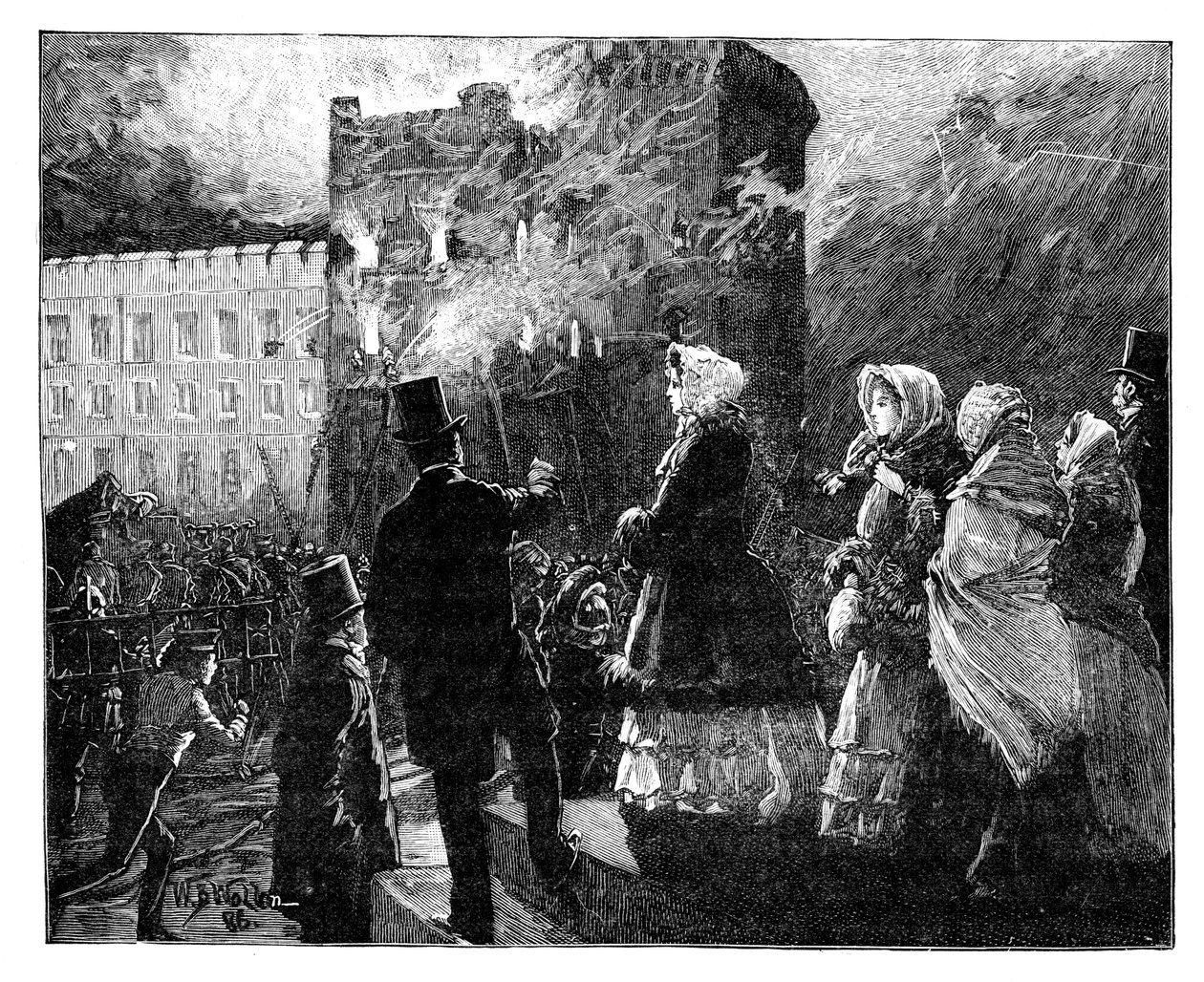 Pożar w wieży księcia Walii, zamek Windsor, ok. 1850 r., 1888 r. autorstwa William Barnes Wollen
