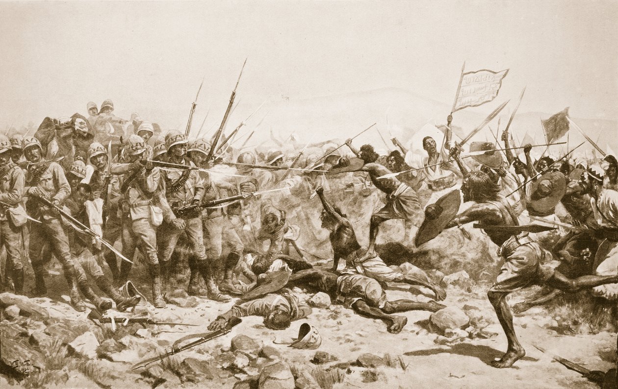 Bitwa pod Abu Klea, 17 stycznia 1885, ilustracja z „Hutchinsons History of the Nations”, c.1910 autorstwa William Barnes Wollen