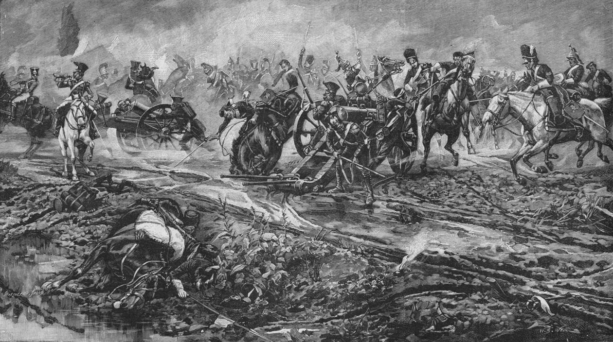 Brygada Unii zdobywa francuskie działa pod Waterloo, 1902 autorstwa William Barnes Wollen