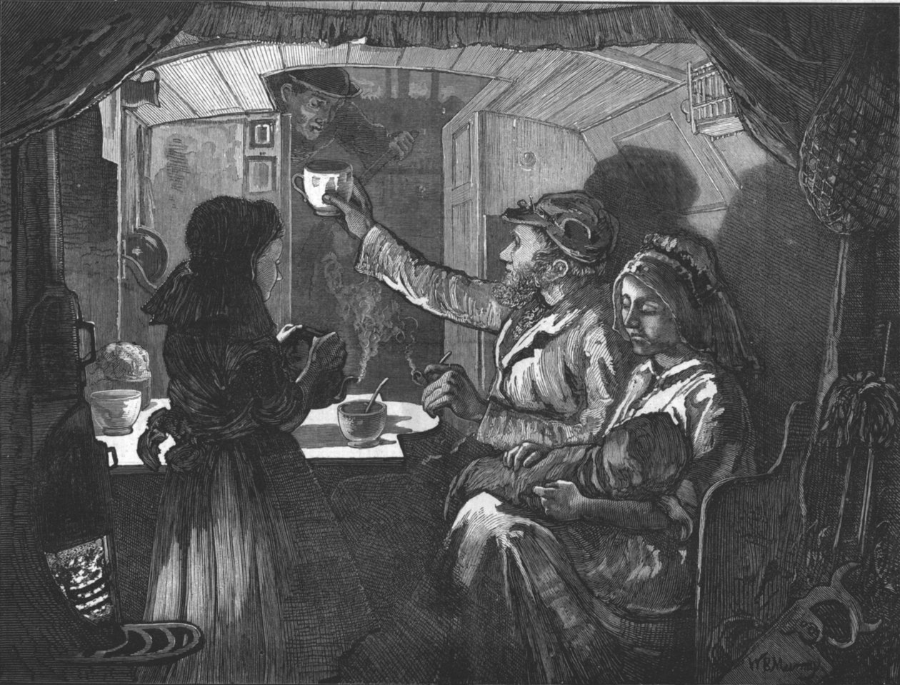 Życie w kanale — czas na herbatę na łodzi małpy, 1874 r. autorstwa William Bazett Murray