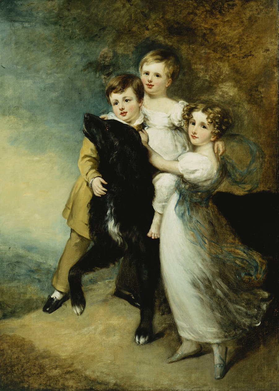 Troje dzieci z psem w krajobrazie, autorstwa William Beechey